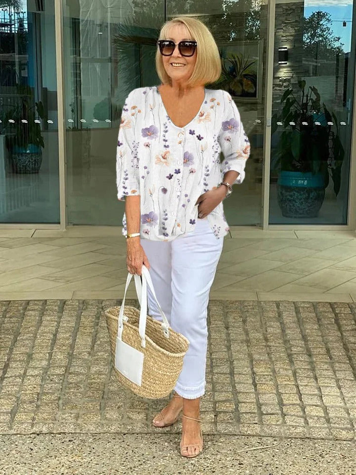 Vera | Dame Blomsterprint Løs Elegant Bluse | Til Hverdag & Særlige Anledninger