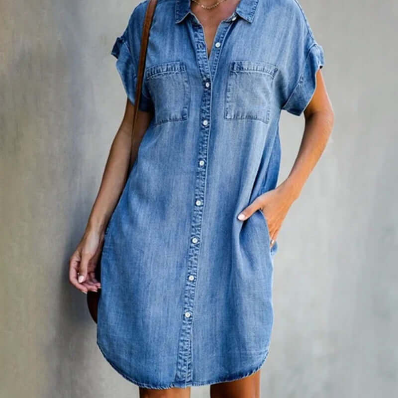 Xenia | Damer Blød Komfortabel Denim Kjole | Dagligt Mode