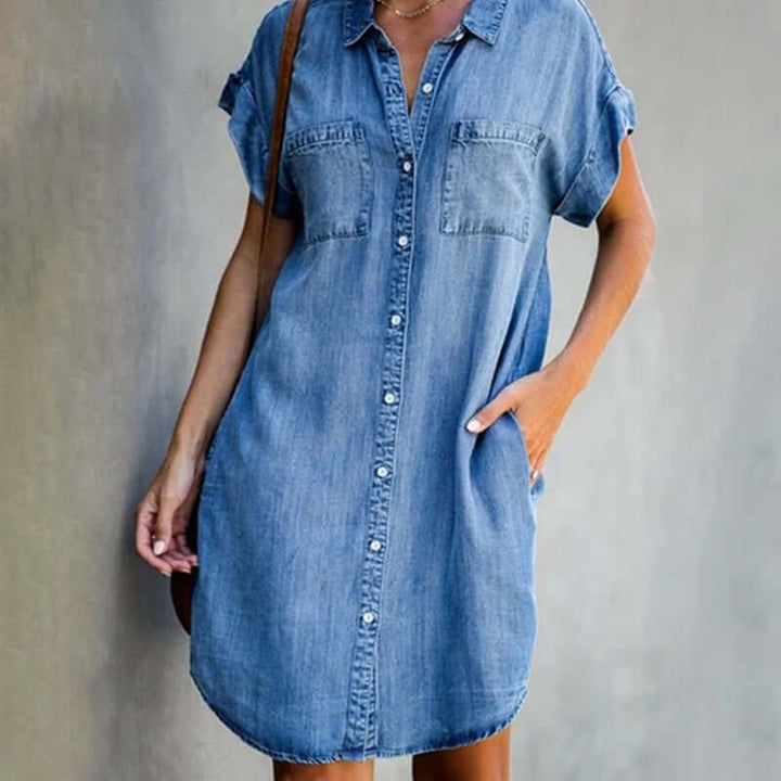 Xenia | Damer Blød Komfortabel Denim Kjole | Dagligt Mode