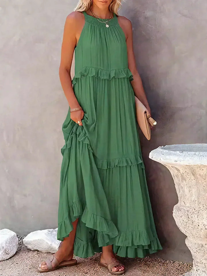 Emilia - Halterneck Ruffle Maxi Kjole