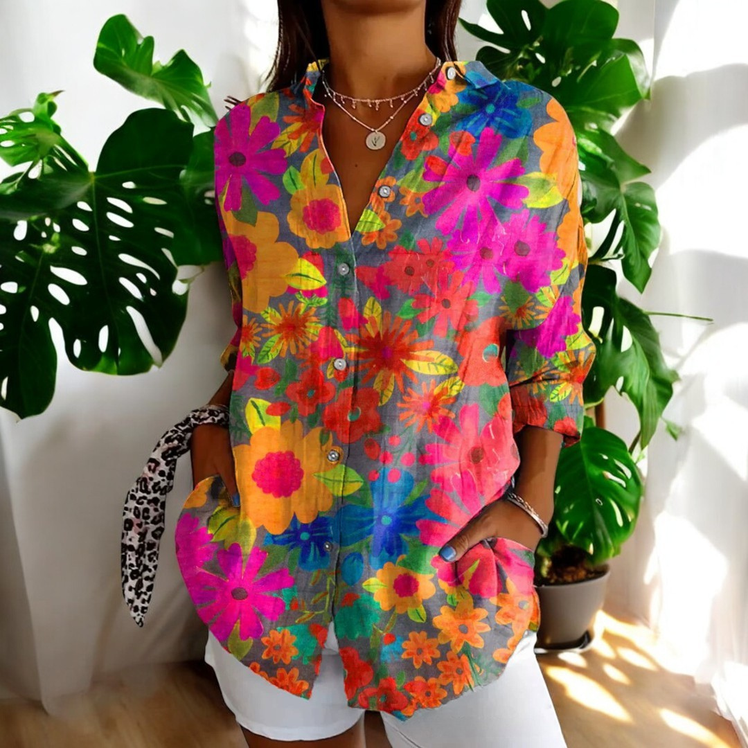 Ragna | Damen Vintage Blomstret Vardagsbluse | Til Hverdagsglæde & Let Elegance