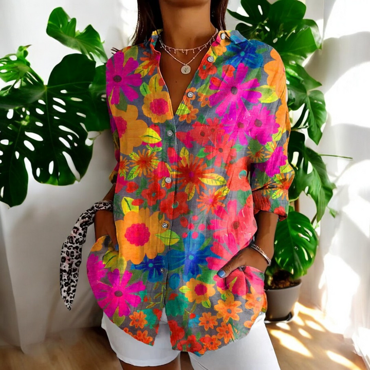 Ragna | Damen Vintage Blomstret Vardagsbluse | Til Hverdagsglæde & Let Elegance