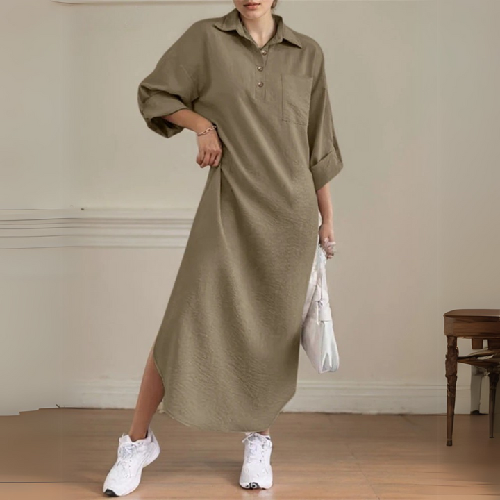 Nova | Kvinde Elegant Skjortekjole | Tidløs Komfort