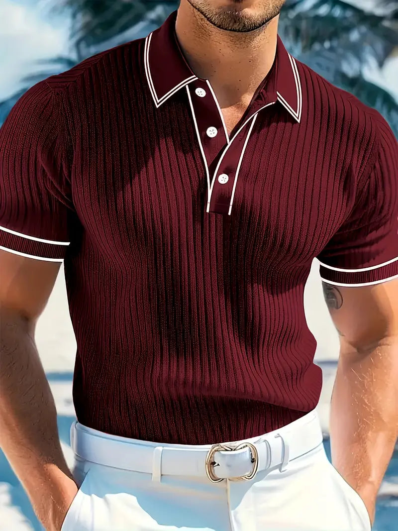Frederik | Herren Stilfuld Ribbet Poloshirt med Kontrastdetaljer | Til Sommer & Elegance
