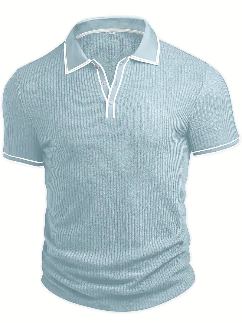 Frederik | Herren Stilfuld Ribbet Poloshirt med Kontrastdetaljer | Til Sommer & Elegance