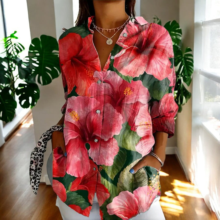 Ragna | Damen Vintage Blomstret Vardagsbluse | Til Hverdagsglæde & Let Elegance