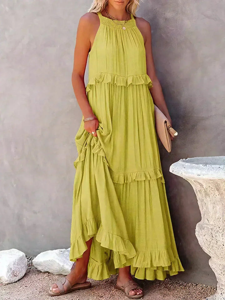 Emilia - Halterneck Ruffle Maxi Kjole