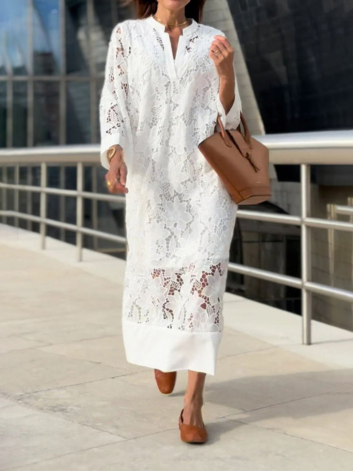 Elegant Hvid | Dames Delicate Blonde Flydende Maxi Kjole | Let og Behagelig