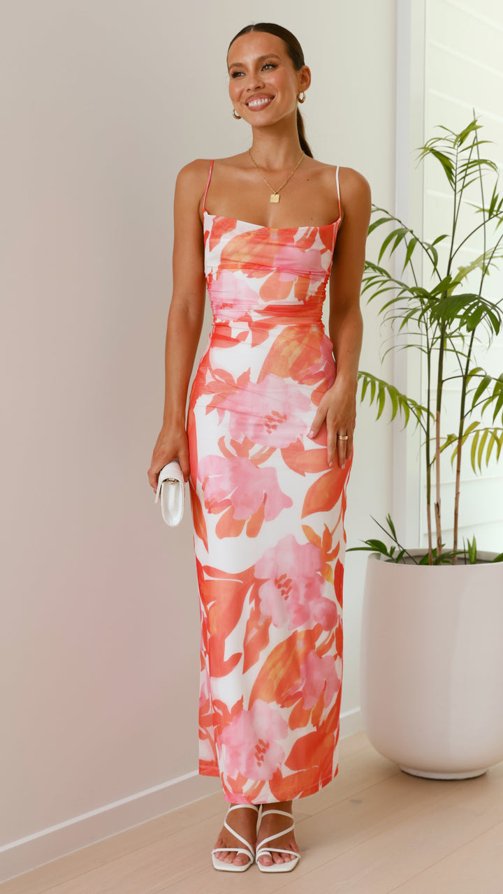 Carolina | Dame Blomstret Maxikjole | Elegante Detaljer