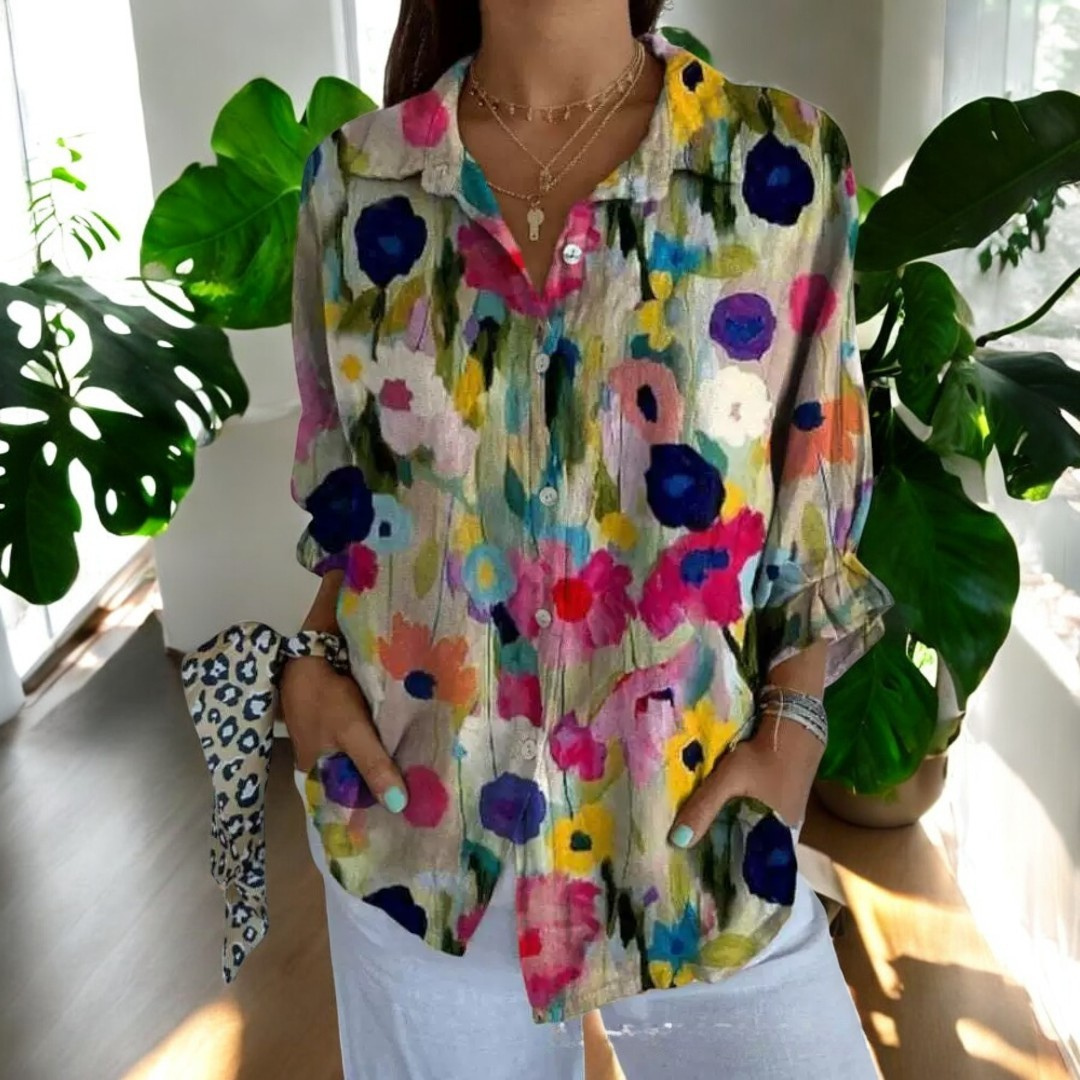 Ragna | Damen Vintage Blomstret Vardagsbluse | Til Hverdagsglæde & Let Elegance