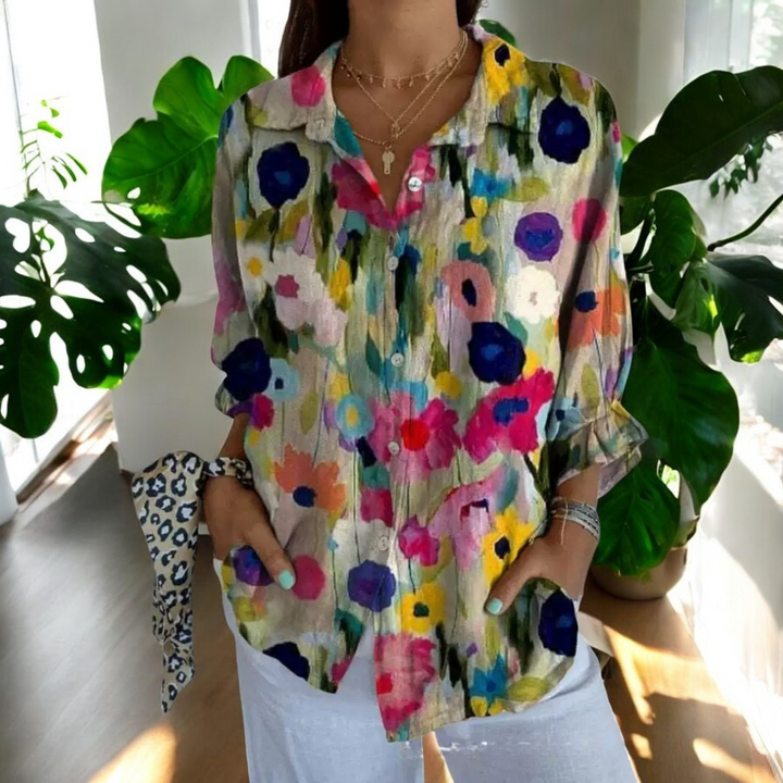 Ragna | Damen Vintage Blomstret Vardagsbluse | Til Hverdagsglæde & Let Elegance