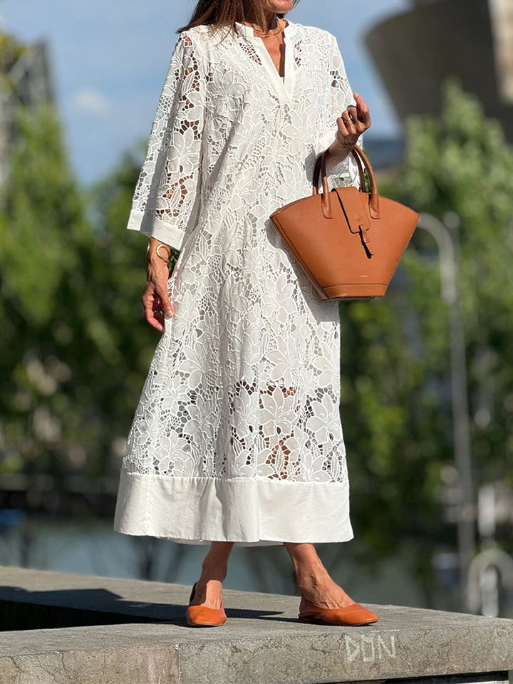 Elegant Hvid | Dames Delicate Blonde Flydende Maxi Kjole | Let og Behagelig