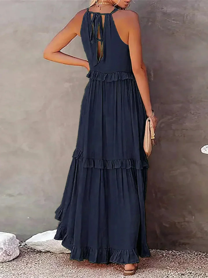 Emilia - Halterneck Ruffle Maxi Kjole