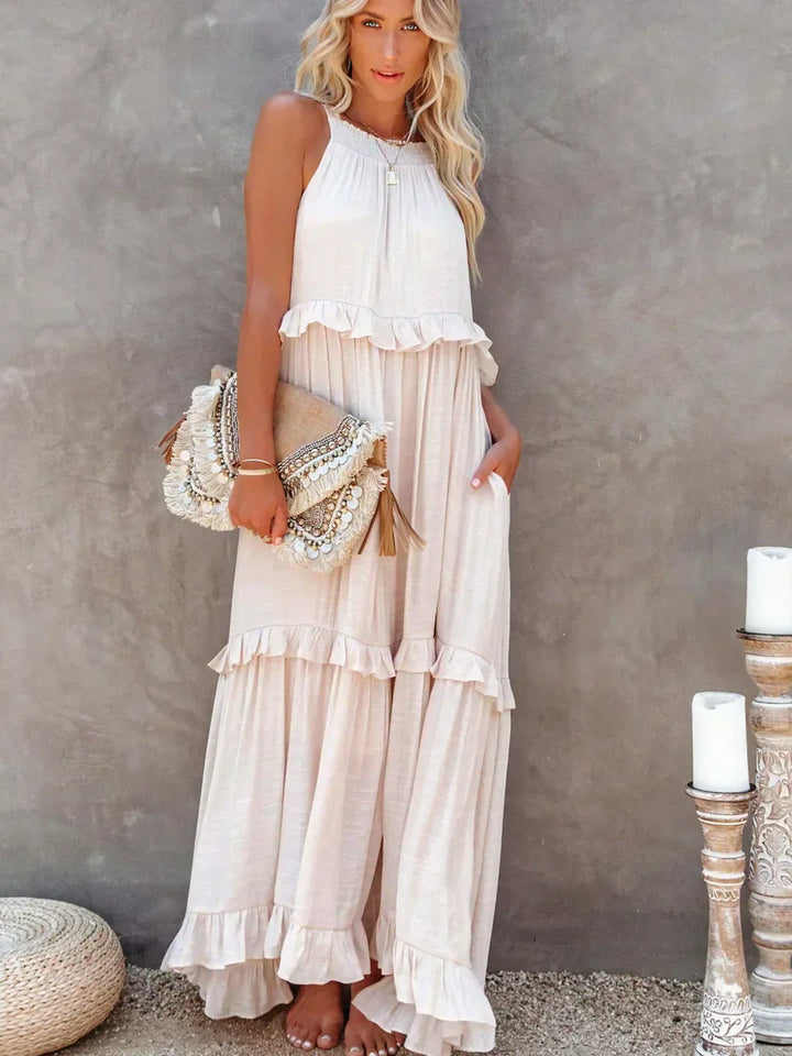 Emilia - Halterneck Ruffle Maxi Kjole