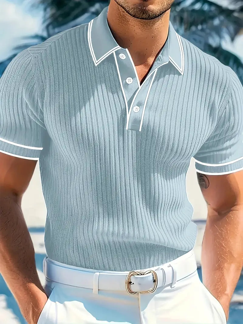 Frederik | Herren Stilfuld Ribbet Poloshirt med Kontrastdetaljer | Til Sommer & Elegance
