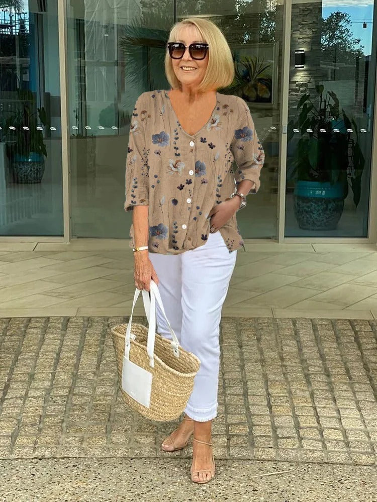 Vera | Dame Blomsterprint Løs Elegant Bluse | Til Hverdag & Særlige Anledninger