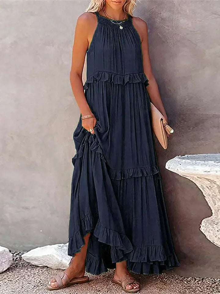 Emilia - Halterneck Ruffle Maxi Kjole