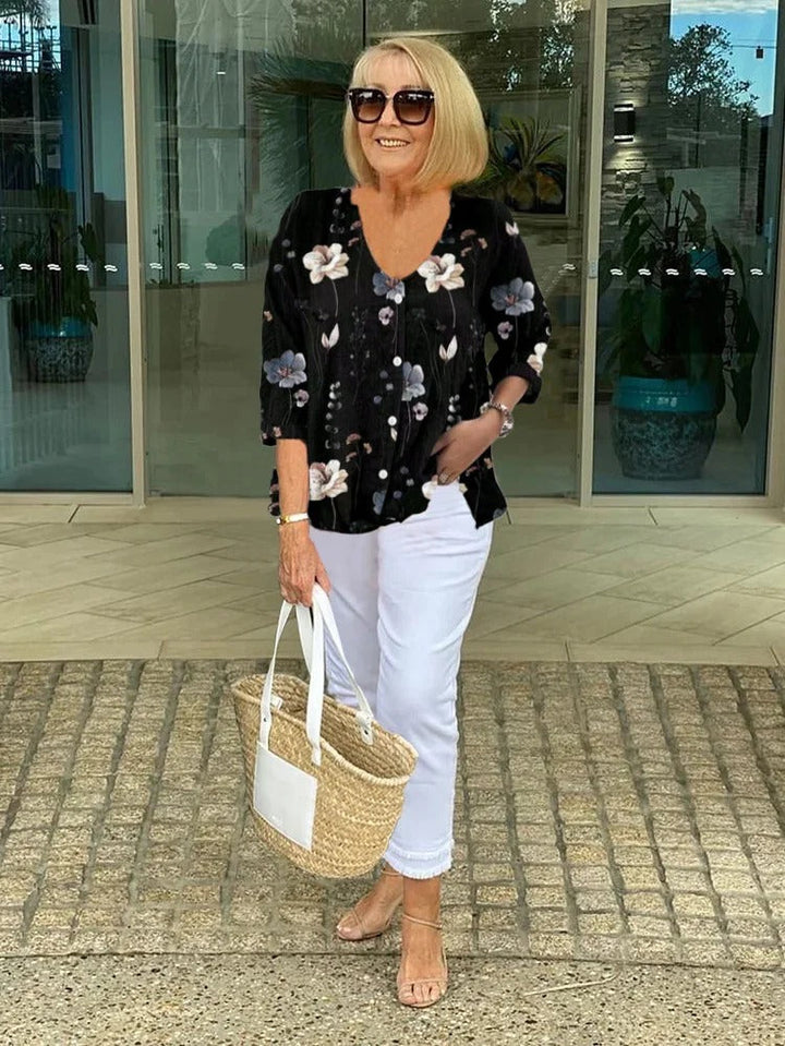 Vera | Dame Blomsterprint Løs Elegant Bluse | Til Hverdag & Særlige Anledninger