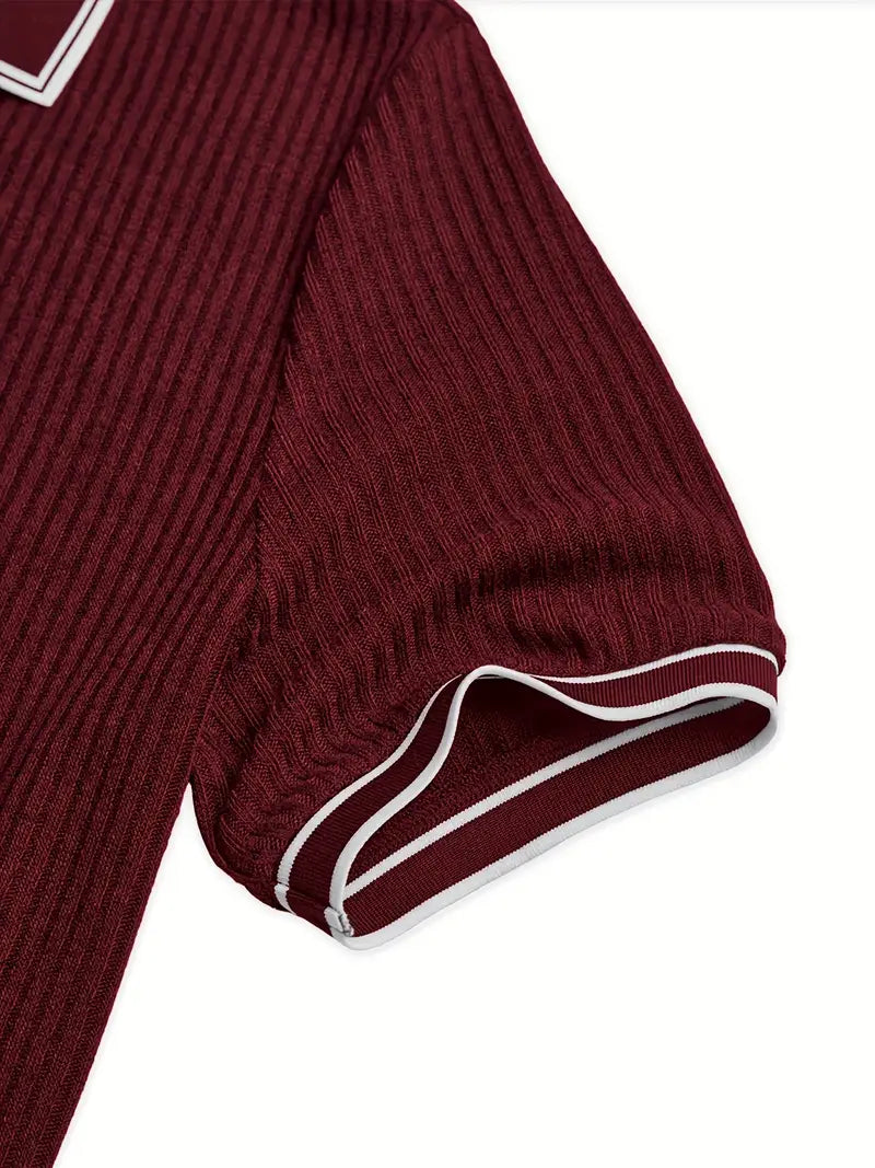 Frederik | Herren Stilfuld Ribbet Poloshirt med Kontrastdetaljer | Til Sommer & Elegance