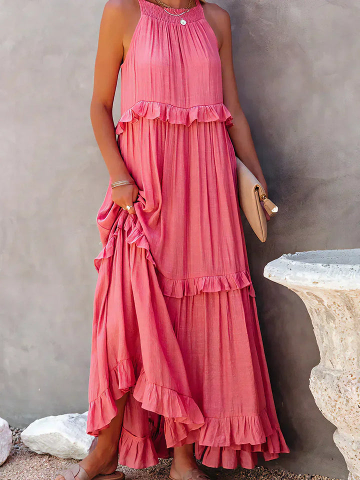 Emilia - Halterneck Ruffle Maxi Kjole