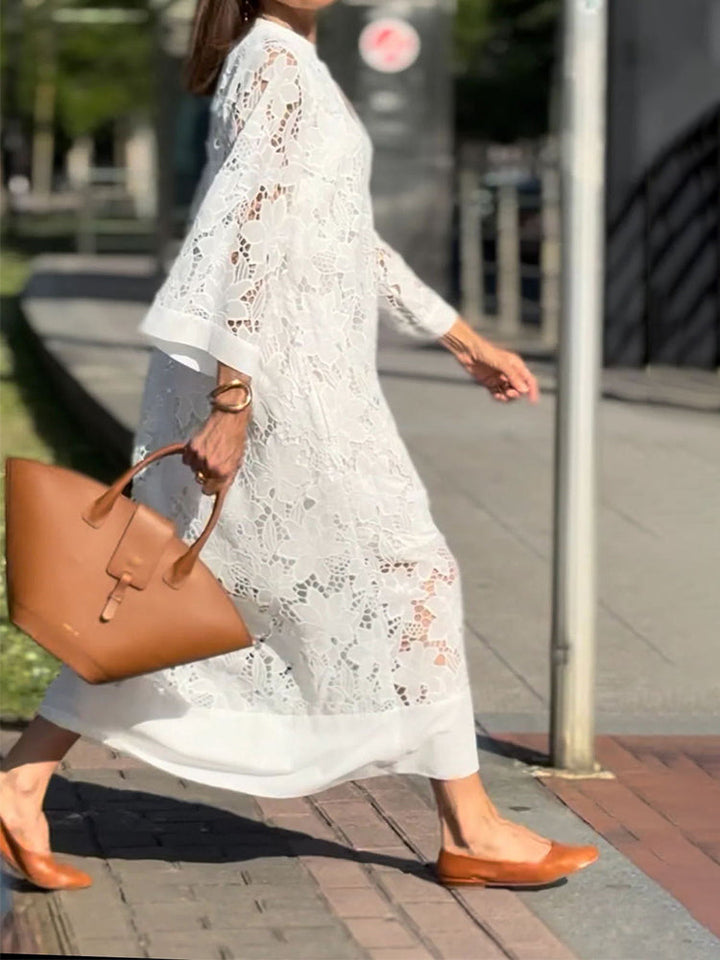 Elegant Hvid | Dames Delicate Blonde Flydende Maxi Kjole | Let og Behagelig