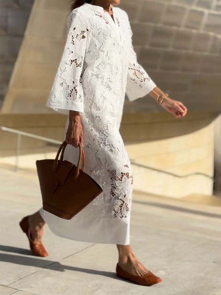 Elegant Hvid | Dames Delicate Blonde Flydende Maxi Kjole | Let og Behagelig