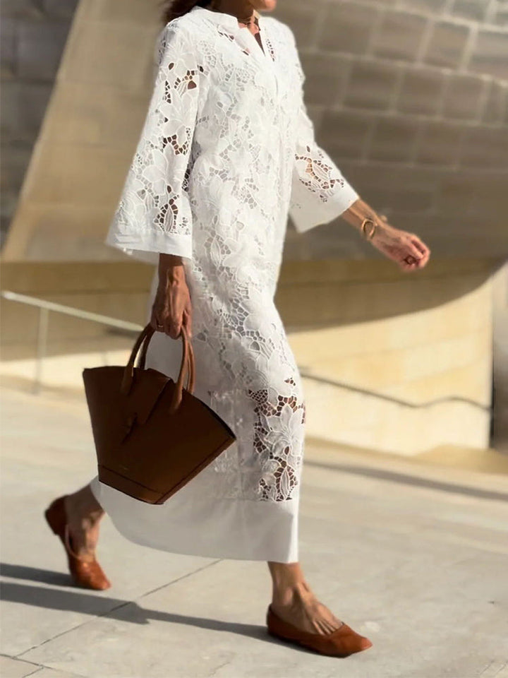 Elegant Hvid | Dames Delicate Blonde Flydende Maxi Kjole | Let og Behagelig