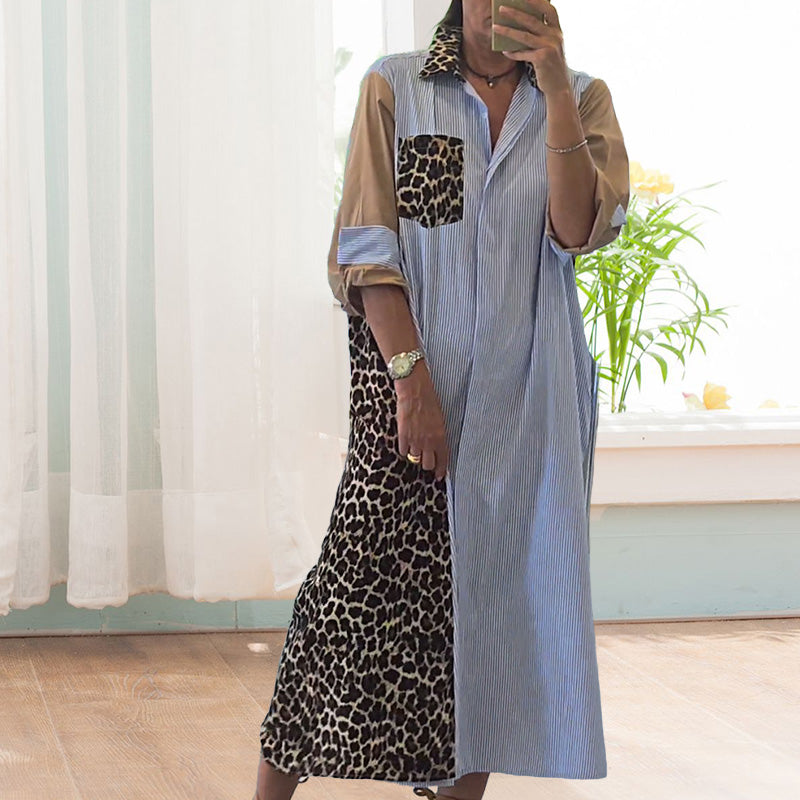 Kalina | Dame Løs Patchwork Skjortekjole med Striber | For Hverdag & Stil