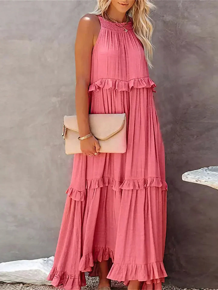 Emilia - Halterneck Ruffle Maxi Kjole