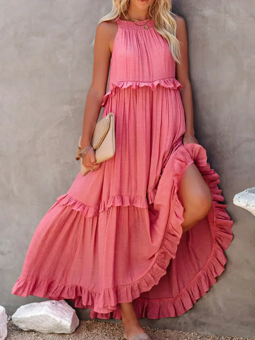 Emilia - Halterneck Ruffle Maxi Kjole