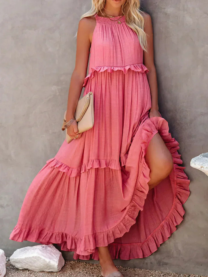 Emilia - Halterneck Ruffle Maxi Kjole