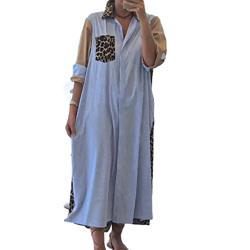 Kalina | Dame Løs Patchwork Skjortekjole med Striber | For Hverdag & Stil