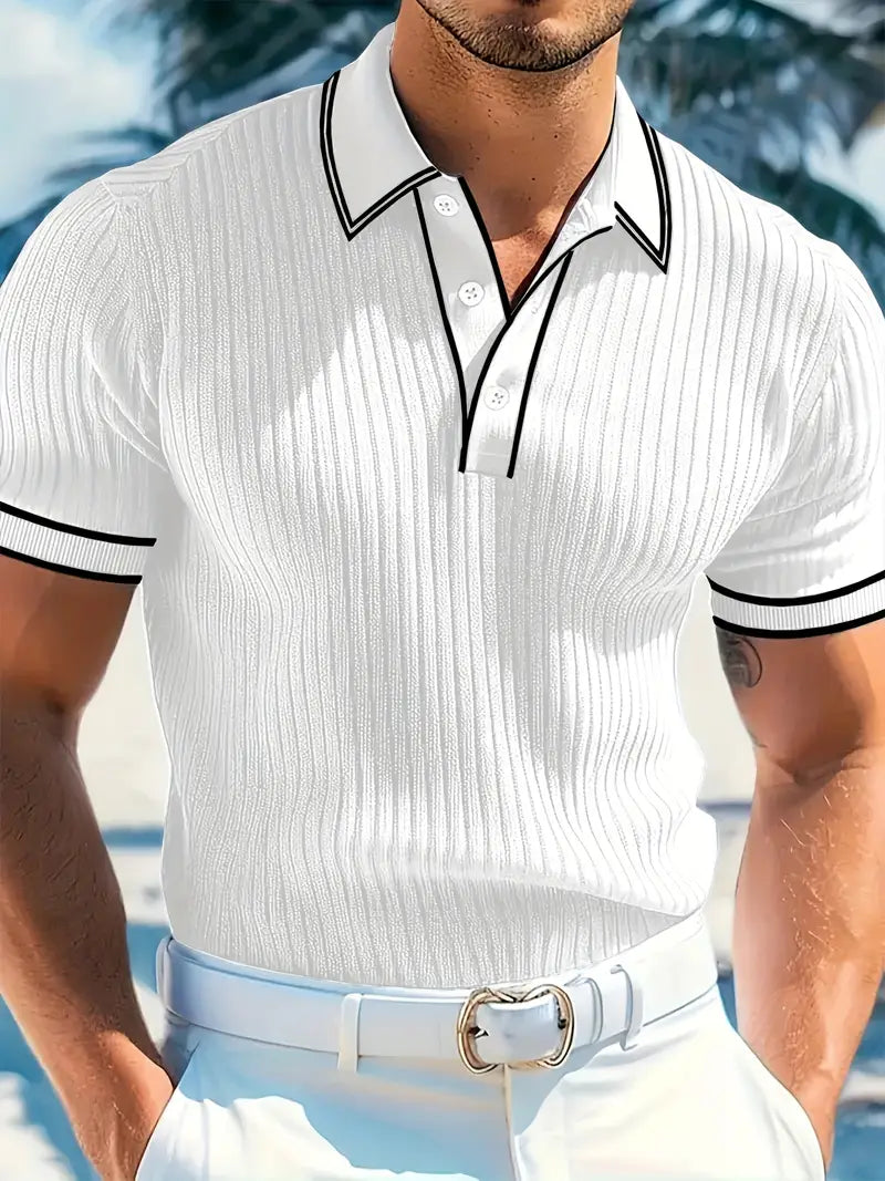 Frederik | Herren Stilfuld Ribbet Poloshirt med Kontrastdetaljer | Til Sommer & Elegance