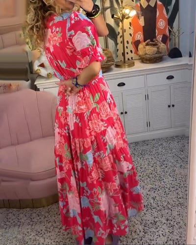 Sofia | Dame V-hals Blomsterprint Kjole | Stilfuld og Komfortabel