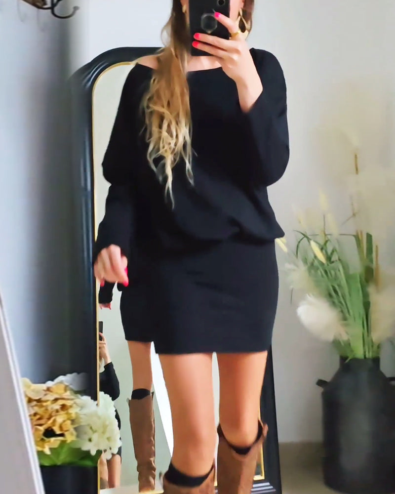 Feminine Elegance | Dames Langærmet Sort Kjole | Tidløs Sofistikation