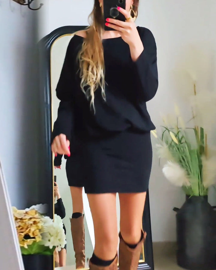 Feminine Elegance | Dames Langærmet Sort Kjole | Tidløs Sofistikation