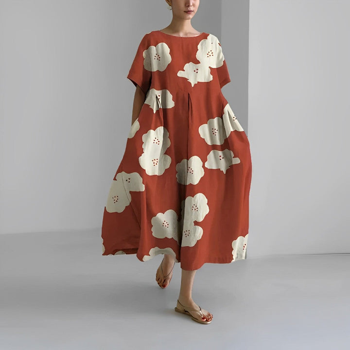 Modegrøn | Dame Efterårs Casual Løs Kjole | Blomsterprint