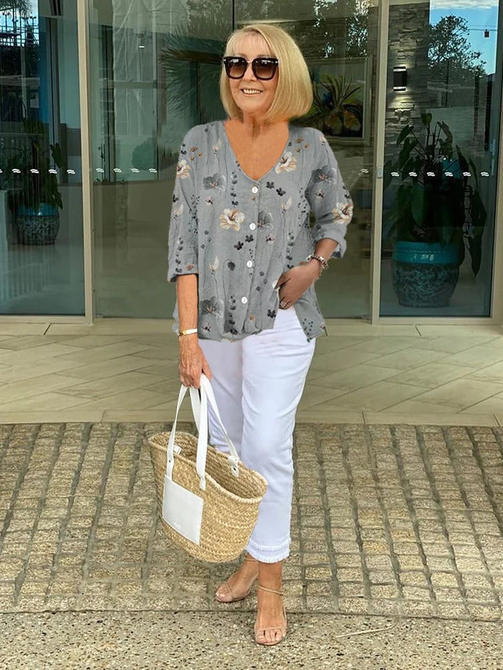 Vera | Dame Blomsterprint Løs Elegant Bluse | Til Hverdag & Særlige Anledninger
