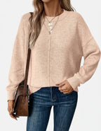 Alma dame striktrøje med rund hals – afslappet pasform og lange ærmer