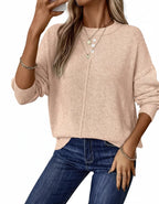 Alma dame striktrøje med rund hals – afslappet pasform og lange ærmer