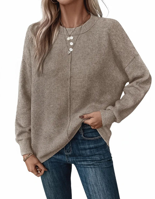 Alma dame striktrøje med rund hals – afslappet pasform og lange ærmer