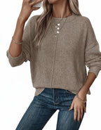 Alma dame striktrøje med rund hals – afslappet pasform og lange ærmer