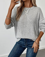 Alma dame striktrøje med rund hals – afslappet pasform og lange ærmer