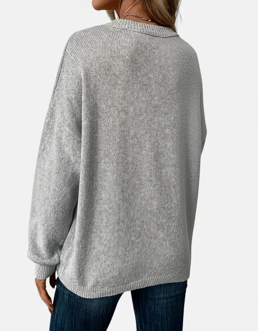 Alma dame striktrøje med rund hals – afslappet pasform og lange ærmer