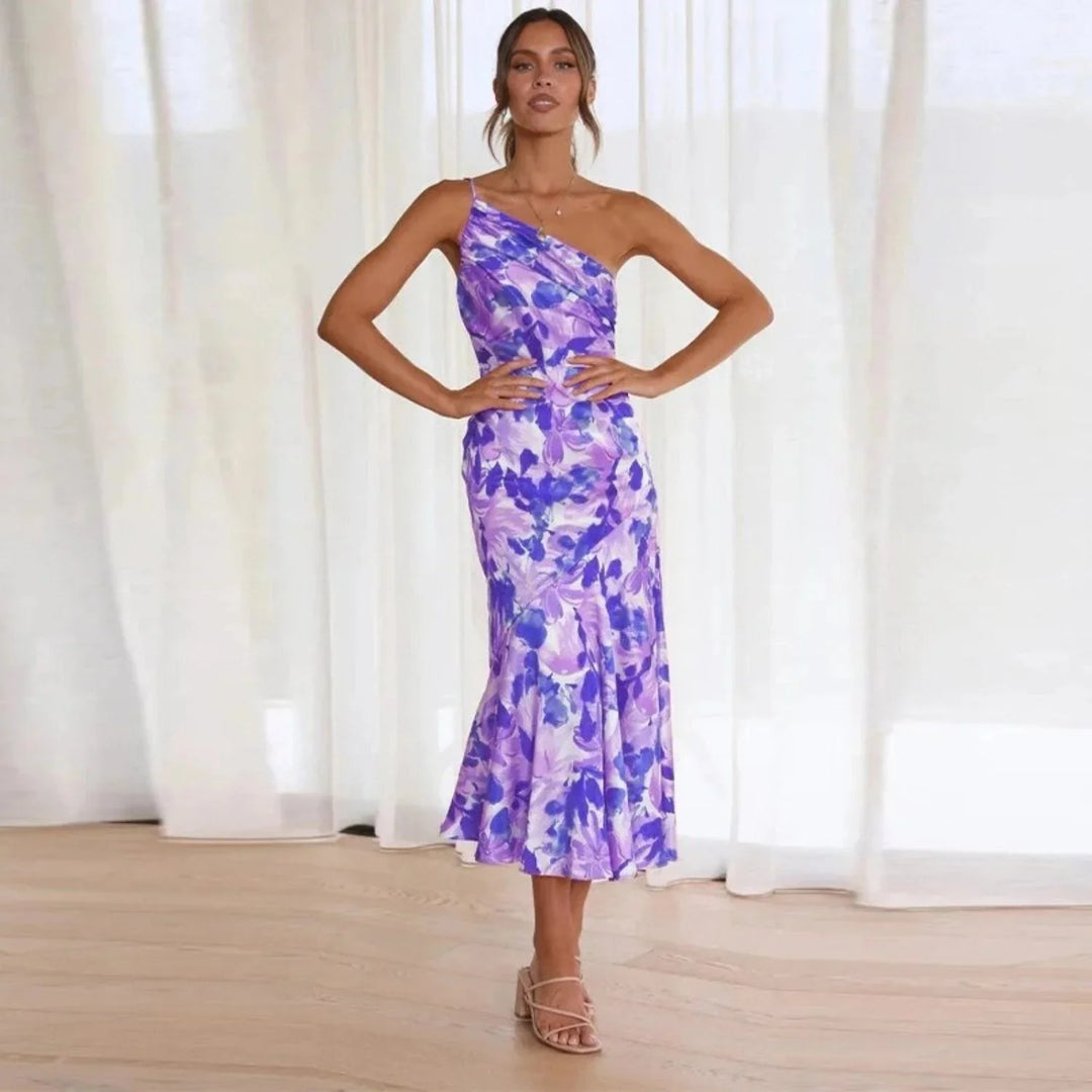 Line 1: Emma | Dame Sommerlige Blomsterprint Kjole | Asymmetrisk Udskæring
