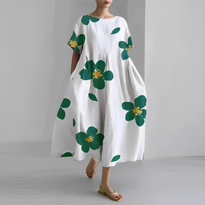 Modegrøn | Dame Efterårs Casual Løs Kjole | Blomsterprint