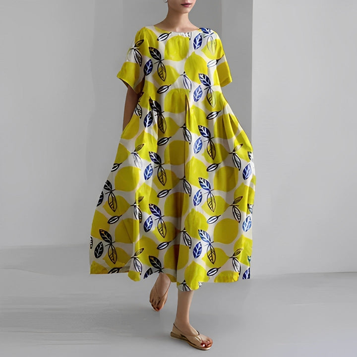 Modegrøn | Dame Efterårs Casual Løs Kjole | Blomsterprint
