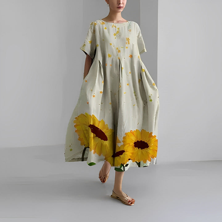 Modegrøn | Dame Efterårs Casual Løs Kjole | Blomsterprint