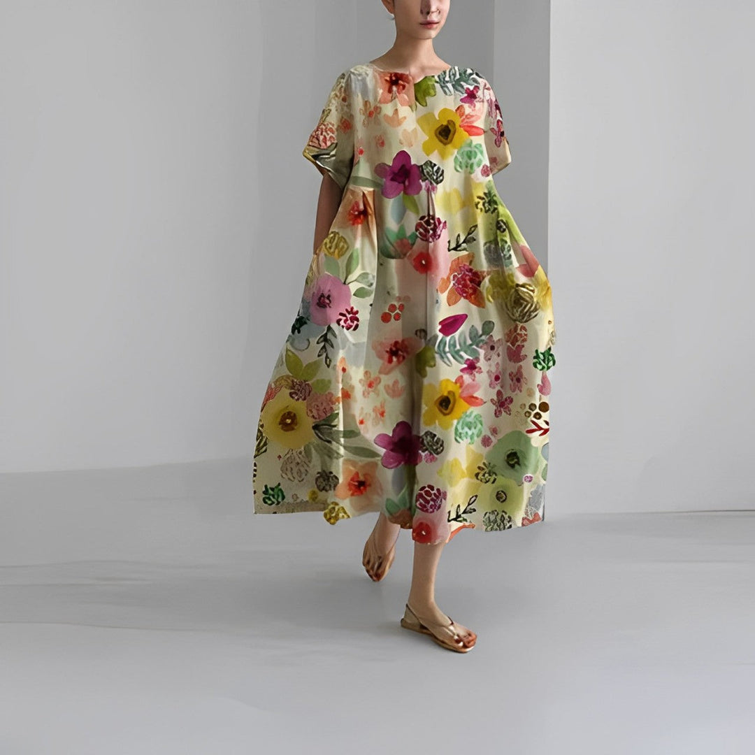 Modegrøn | Dame Efterårs Casual Løs Kjole | Blomsterprint