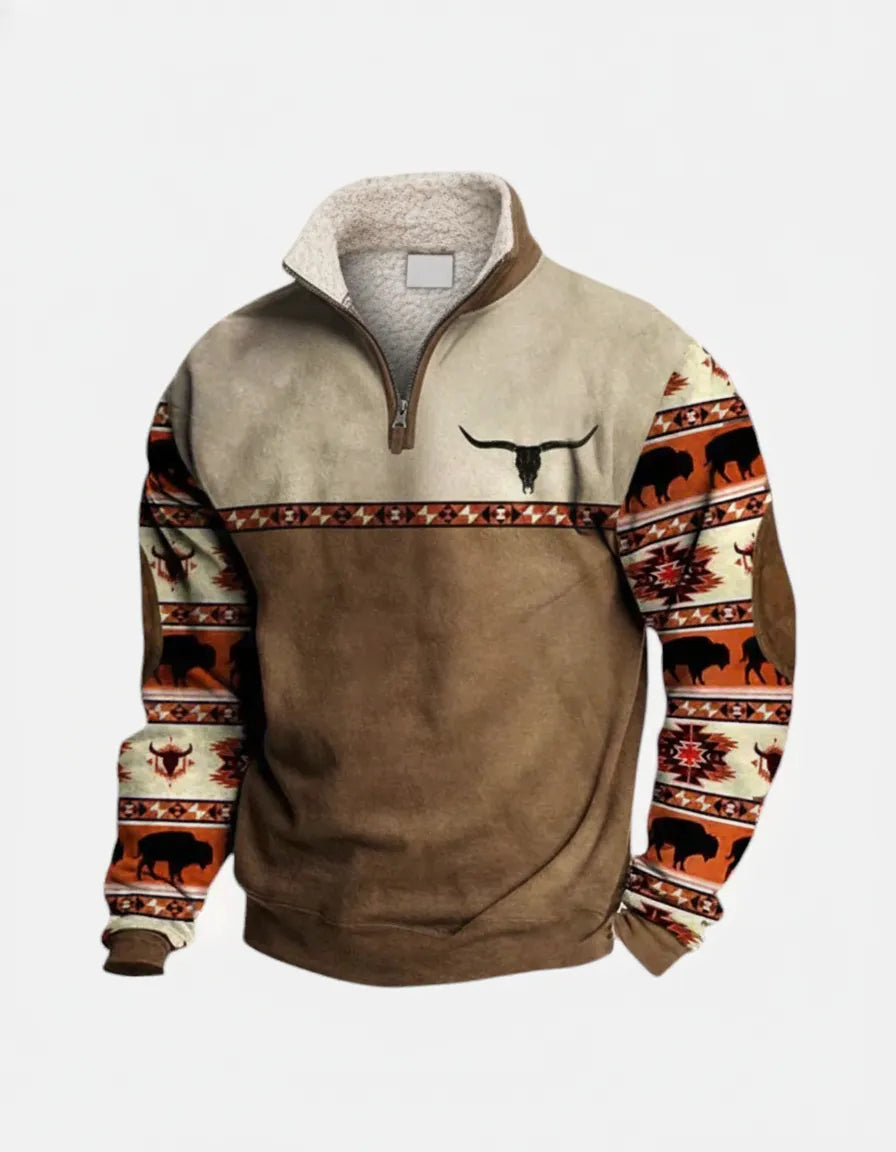 Mikkel herre halv-zip trøje med fleecefor – normal pasform, kængurulomme